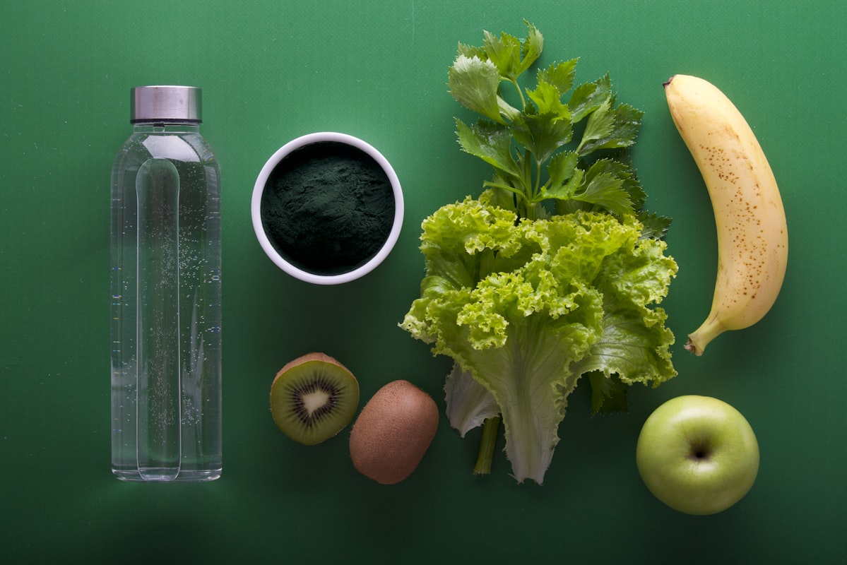 Nutritious food and vegetables on a table